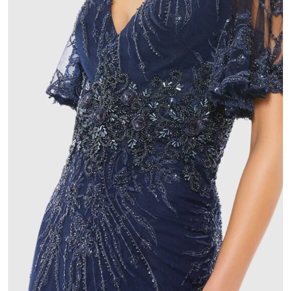 Mac Duggal Dress Gown 18 Embellished Illusion Flutter Sleeve A-Line 20301 NWT - Picture 6 of 15